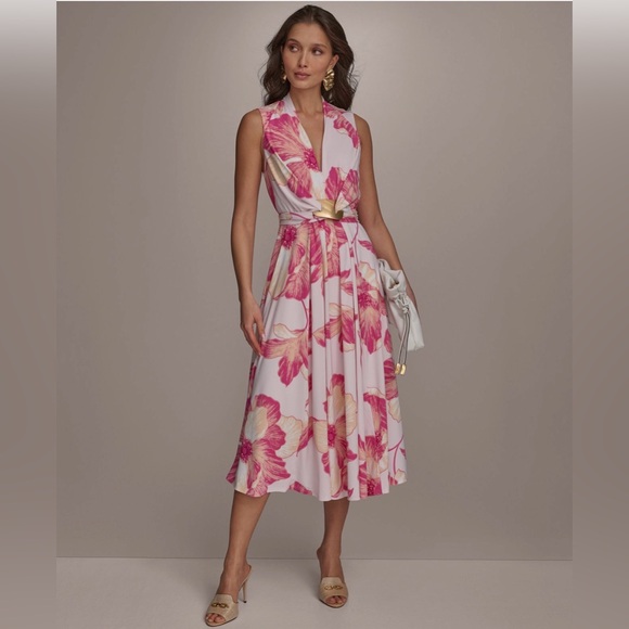 Donna Karan Dresses & Skirts - NWT Donna Karan Floral A-Line Midi Dress. Size 12. Misty Rose Pink